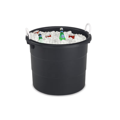 Homz Plastic 17 Gal Storage Bucket Tub w/ Rope Handle, Black, 2 Pack (Open Box) - VMInnovations