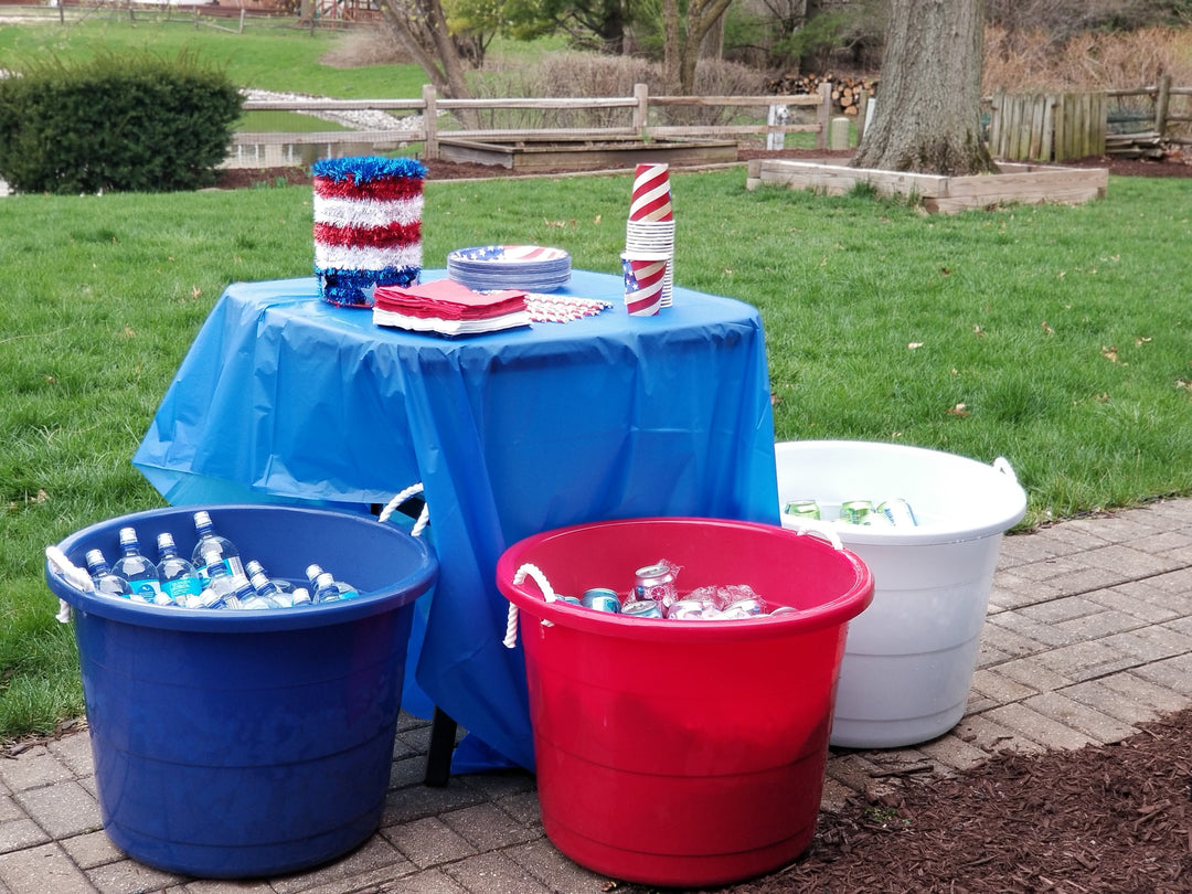 Homz 18 Gal Plastic Open Storage Round Utility Tub with Handles, Blue (2 Pack)