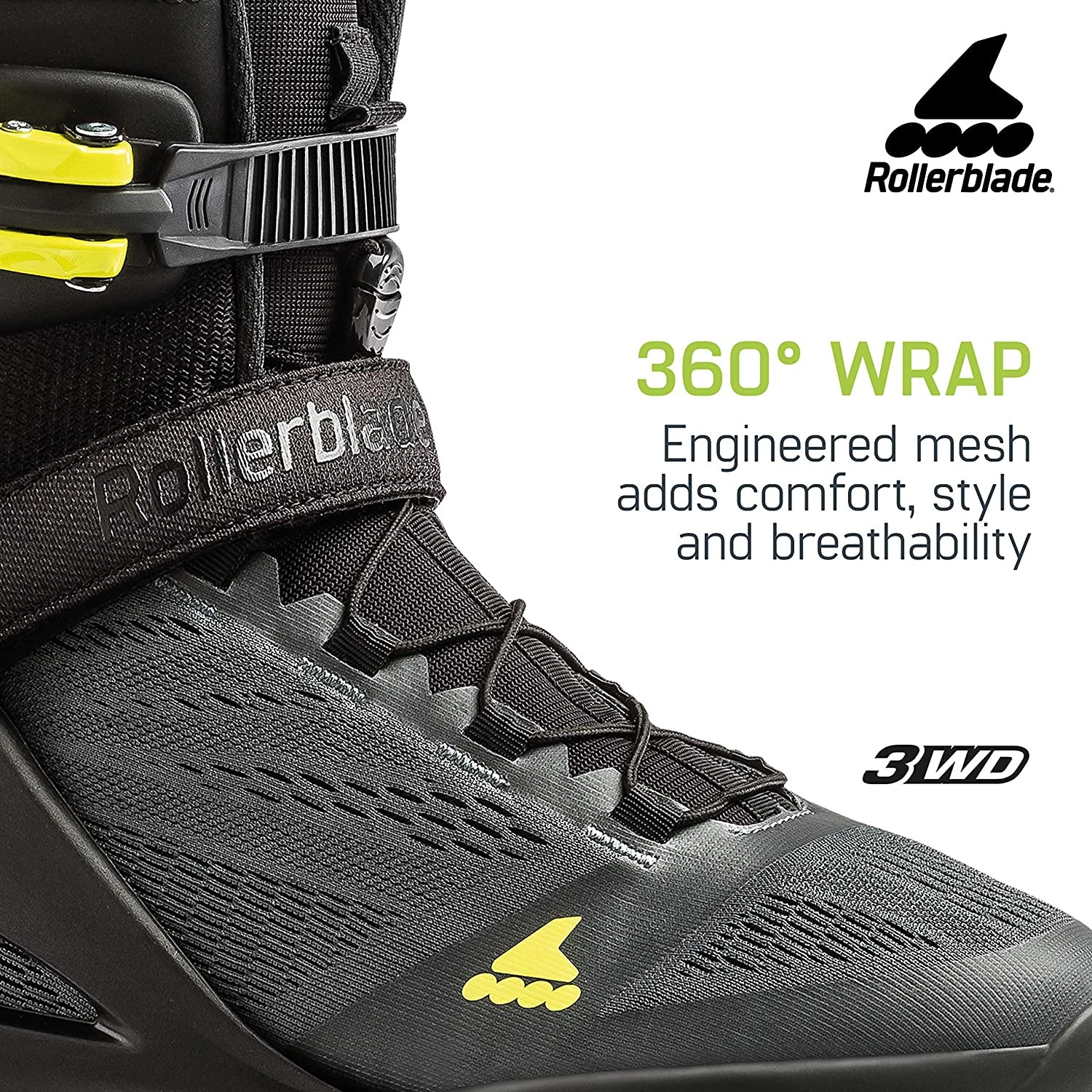 Rollerblade 100 3WD Men's Adult Inline Skate Size 11.5, Black/Yellow (Open Box)