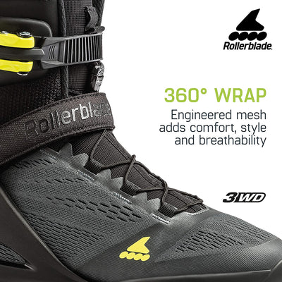 Rollerblade 100 3WD Men's Adult Inline Skate Size 11.5, Black/Yellow (Open Box)