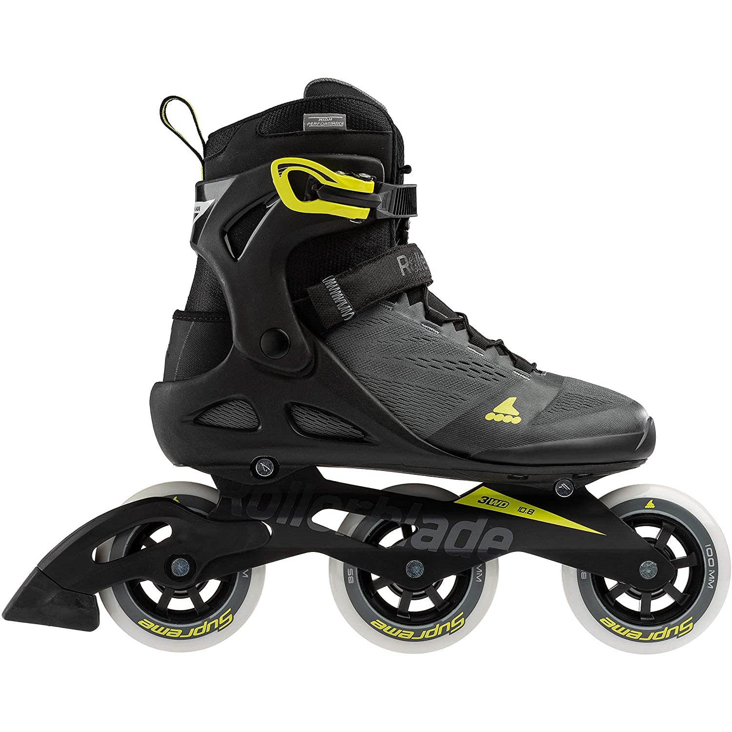 Rollerblade 100 3WD Men's Adult Inline Skate Size 11.5, Black/Yellow (Open Box)
