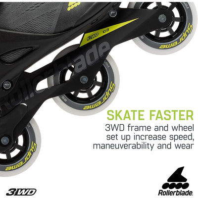 Rollerblade 100 3WD Men's Adult Inline Skate Size 11.5, Black/Yellow (Open Box)