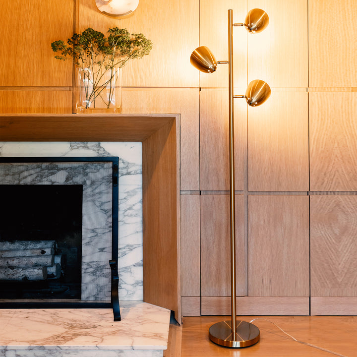 Brightech Jacob 3 Light Tree Floor Lamp Pole with LED Lights, Brass (Open Box)