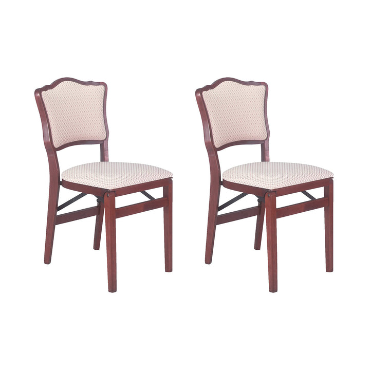 MECO Stakmore French Fabric Upholstered Seat Folding Chair Set, 2 Pack, Cherry