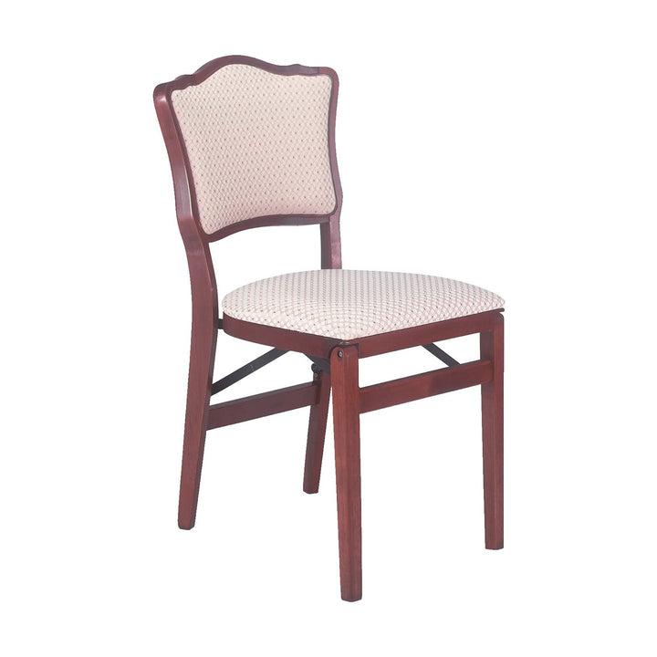 MECO Stakmore French Fabric Upholstered Seat Folding Chair Set, 2 Pack, Cherry