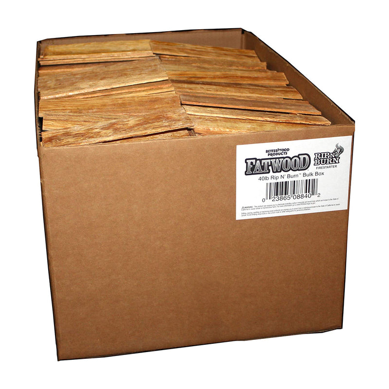 BetterWood Products Fatwood Rip & Burn Firestarter Waterproof Wood, 40 lbs