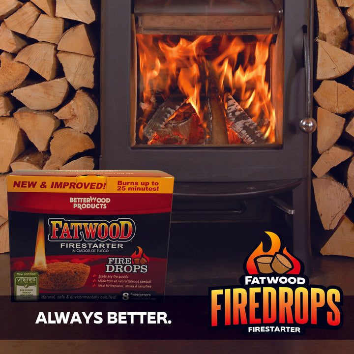 BetterWood Products Firedrop Nontoxic All Natural Fatwood Firestarters, 48 Pack