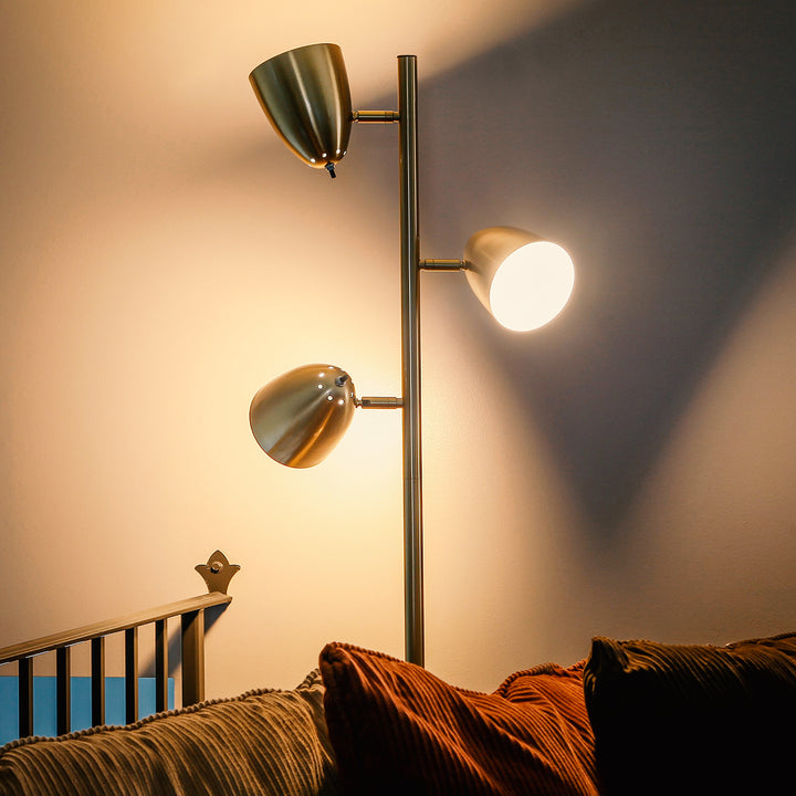Brightech Jacob 3 Light Tree Floor Lamp Pole with LED Lights, Brass (Open Box)