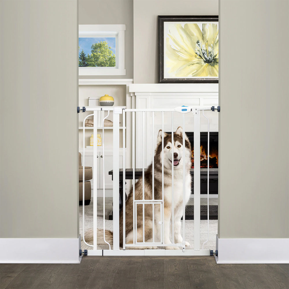 Carlson Pet Products 36 Inch Extra Tall Pet Gate w/ Lift Handle & Door, Platinum