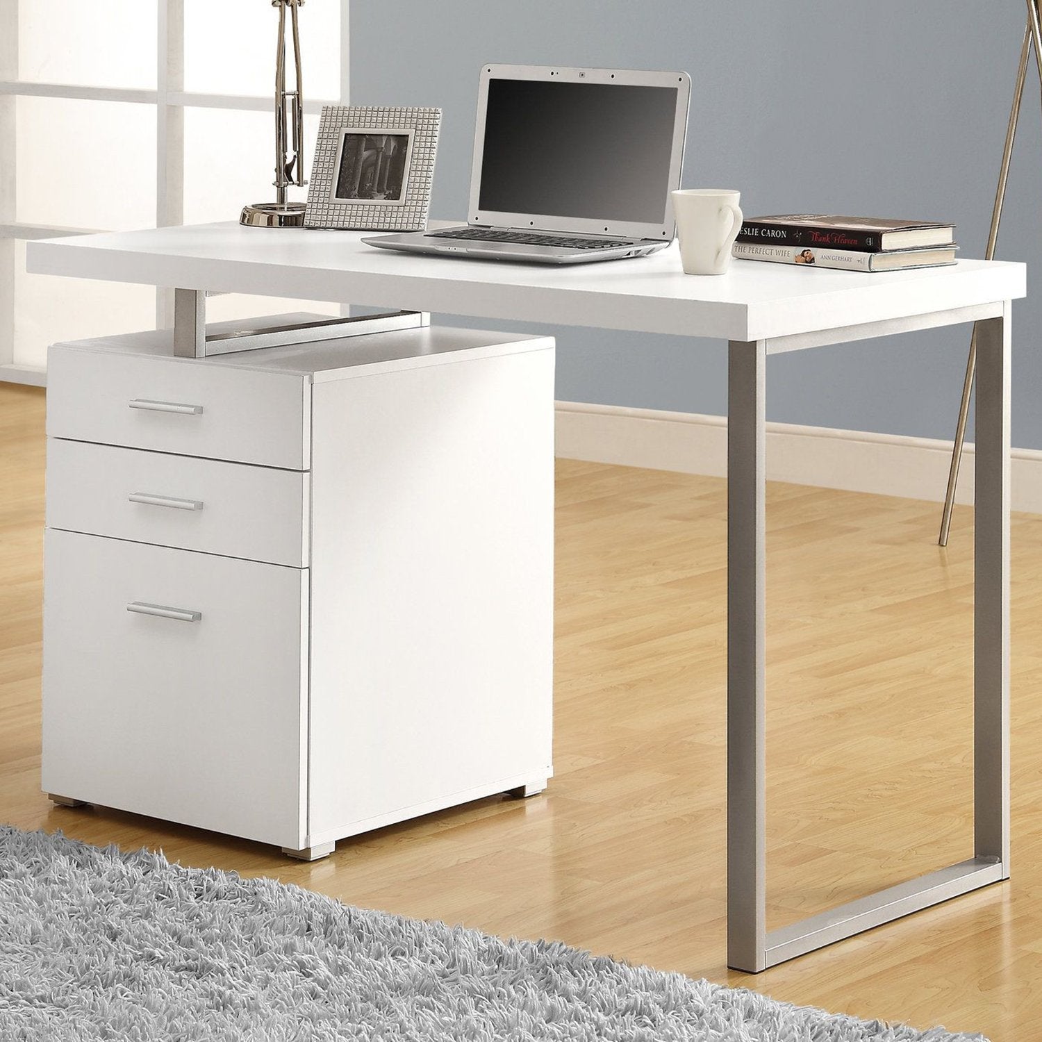 Monarch Specialties 48" Contemporary Reversible Set Up Desk, White (2 Pack)
