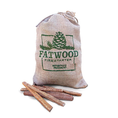 BetterWood Products Fatwood Firestarter Natural Waterproof Burlap Bag, 8 Pounds