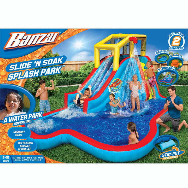 Banzai Slide N Soak Splash Park Inflatable Outdoor Kids Play Center (2 Pack) - VMInnovations