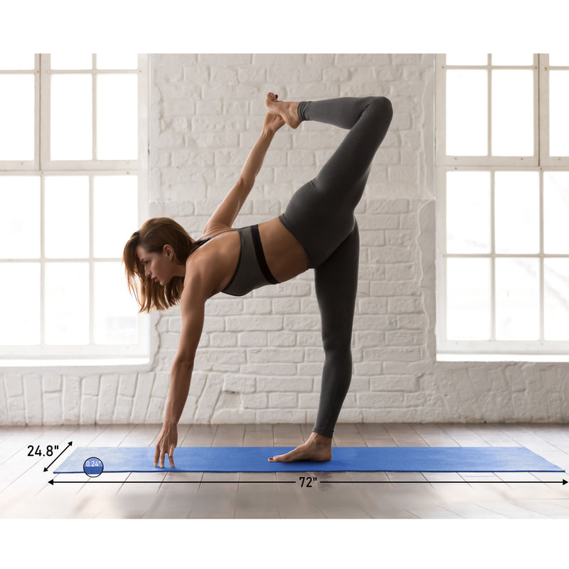 HolaHatha 72 x 24" Double Sided 0.25" Thick Non Slip Home Workout Yoga Mat, Blue - VMInnovations