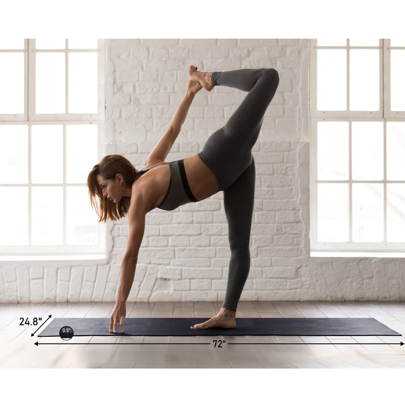 HolaHatha 72 x 24" 0.5" Thick Non Slip Home Workout Yoga Mat, Black (Used)