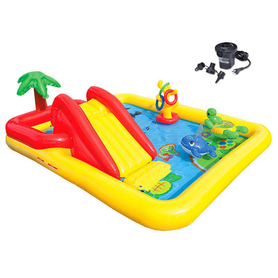 Intex Ocean Play Center Kids Inflatable Wading Pool + Quick Fill Air Pump - VMInnovations