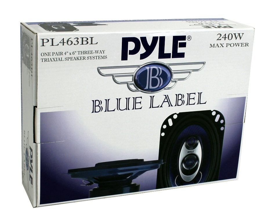 2) New Pyle 4x6" 240W 3 Way Car Audio Speakers PAIR Blue (Refurbished)(Open Box)