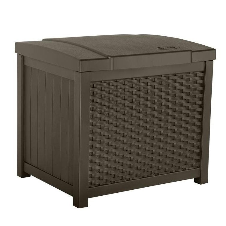 Suncast 22 Gallon Storage Deck Box & Seat w/ Trash Hideaway 33 Gallon Capacity