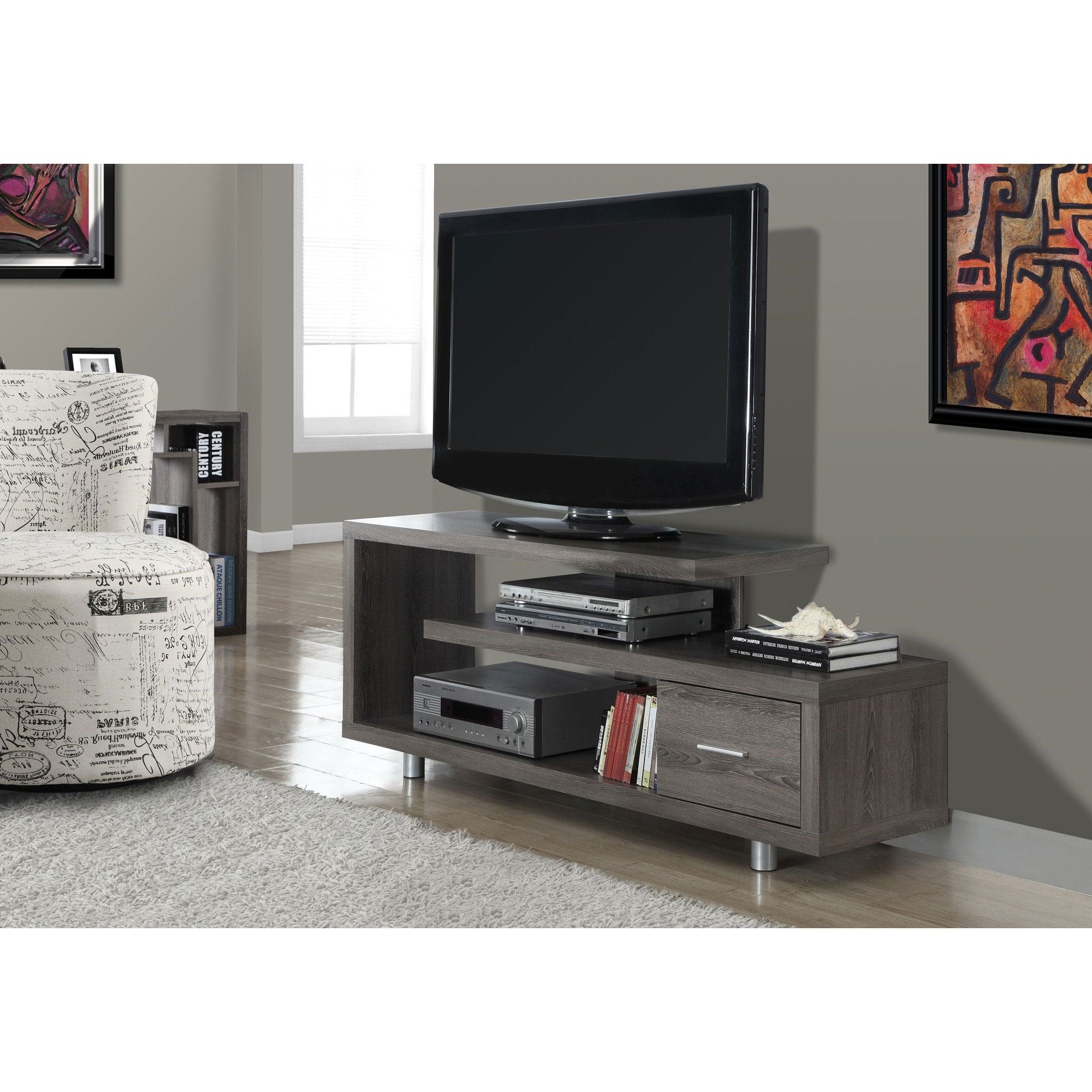 Monarch Specialties 60" Modern Art Deco TV Stand w/ 1 Drawer Dark Taupe (2 Pack)