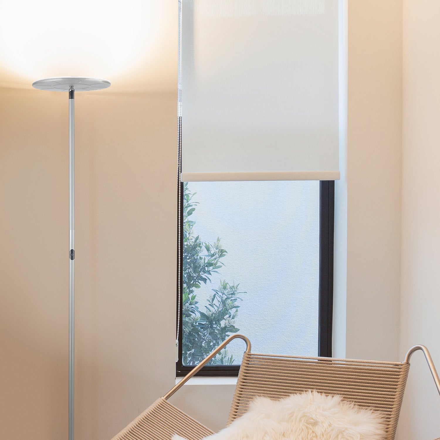 Brightech Sky LED Torchiere Standing Touch Sensor Floor Lamp, Silver (Open Box) - VMInnovations