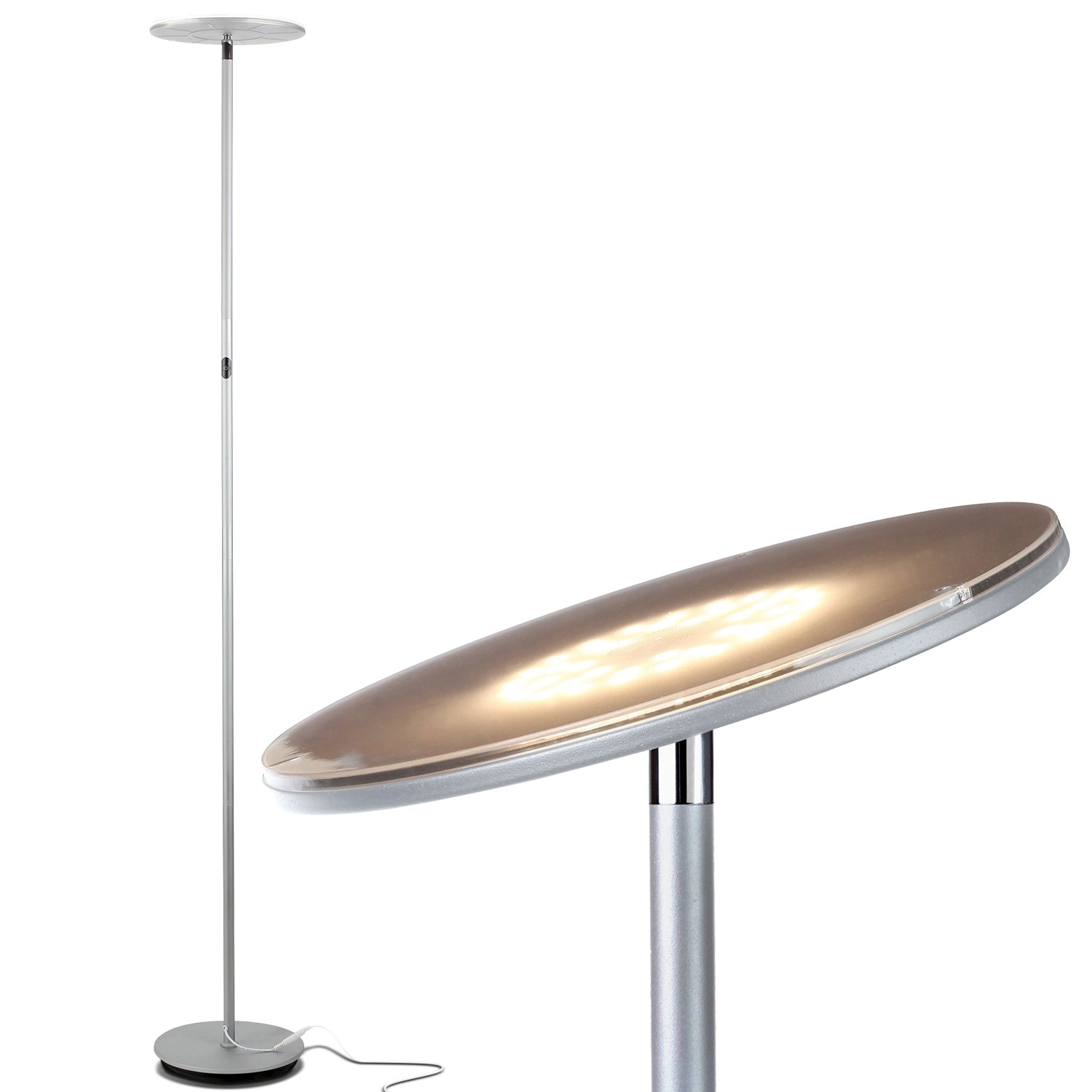 Brightech Sky LED Torchiere Standing Touch Sensor Floor Lamp, Silver (Open Box) - VMInnovations
