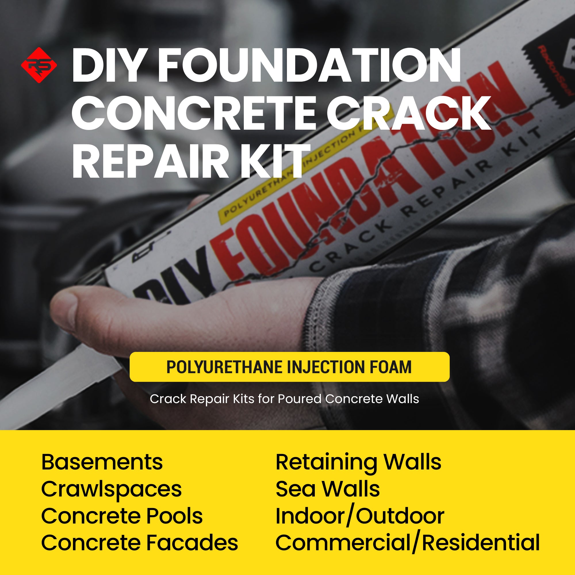 RadonSeal Concrete Foundation Crack DIY Repair Kit for Basement Wall Cracks (For Parts) - VMInnovations