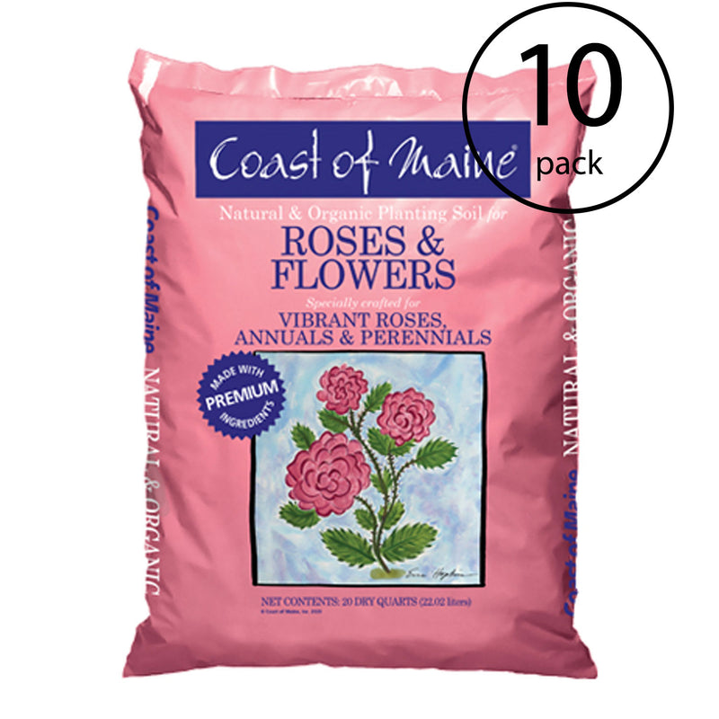 Coast of Maine Organic Potting Soil for Roses and Flower, 20 Quart Bag (10 Pack)