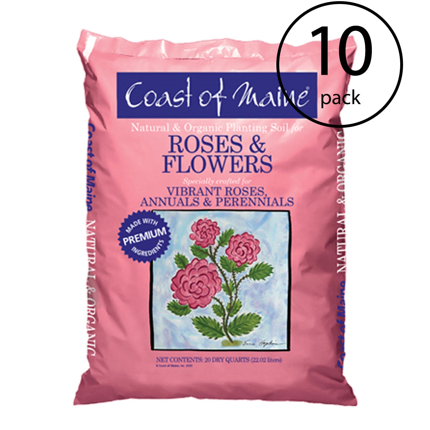 Coast of Maine Organic Potting Soil for Roses and Flower, 20 Quart Bag (10 Pack) - VMInnovations