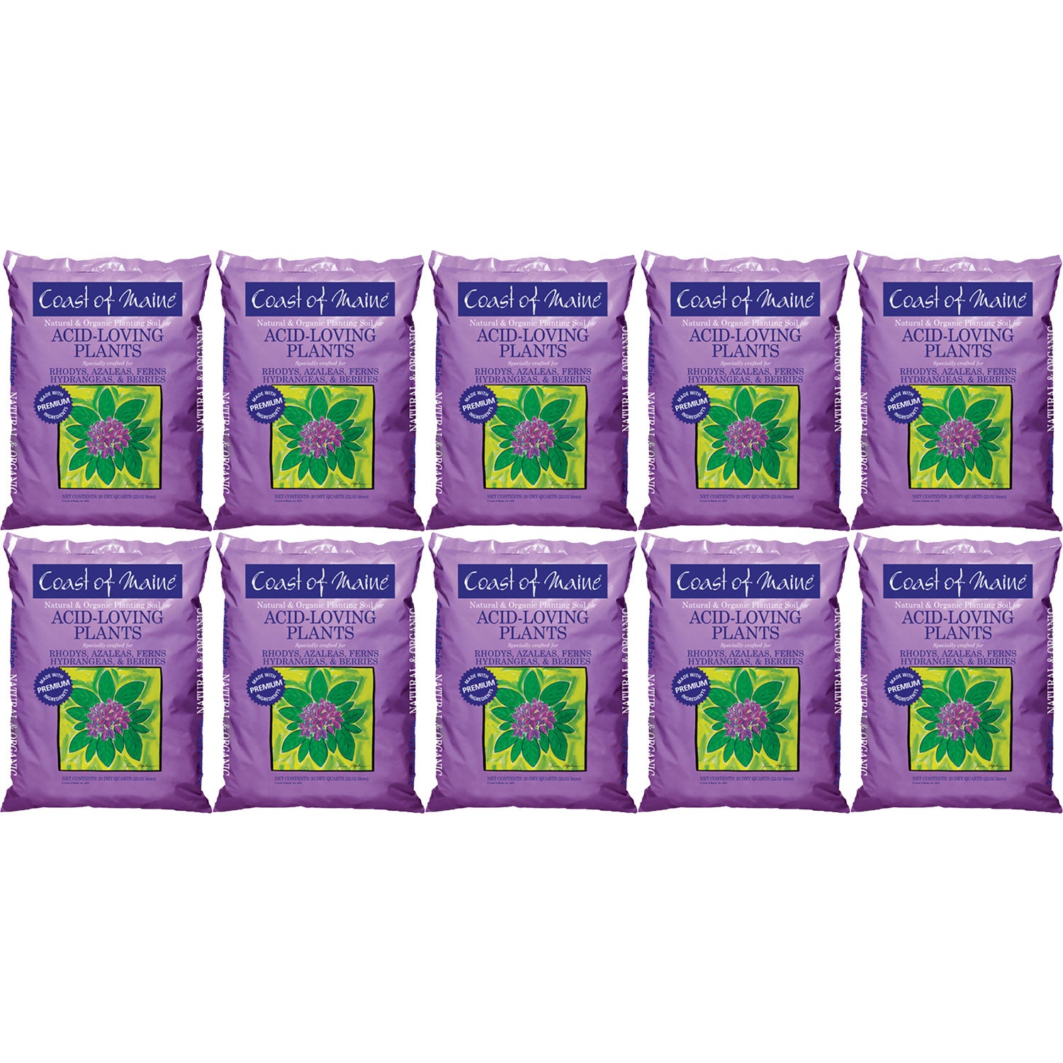 Coast of Maine Organic Potting Soil for Acid Loving Plants, 20 Qt Bag (10 Pack) - VMInnovations