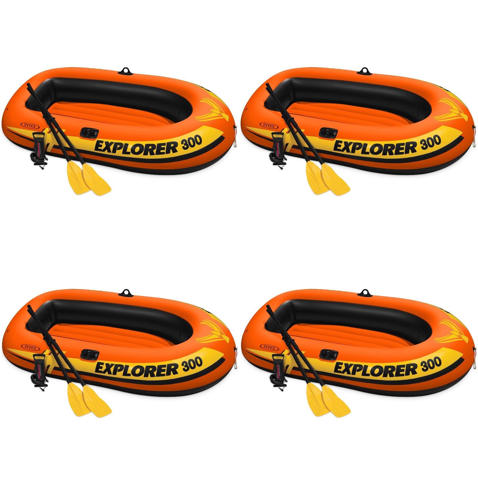 Intex Explorer 300 Compact Inflatable 3 Person Raft Boat w/ Pump & Oars (4 Pack) - VMInnovations