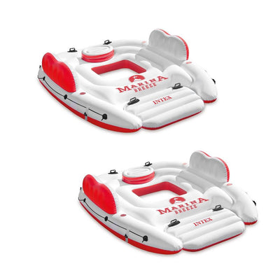Intex Inflatable Marina Breeze Island Lake Raft w/ Built-In Cooler, Red (2 Pack)