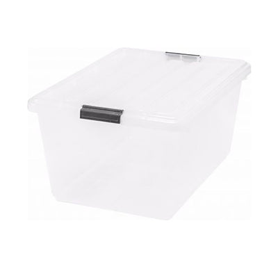 IRIS Medium 44 Qt Buckle Down Snap Handle Storage Caddy Bin Tote w/ Lid, Clear