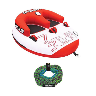 Airhead Riptide 2 Double Rider Inflatable Boat Towable Tube w/ 60-Foot Tow Rope