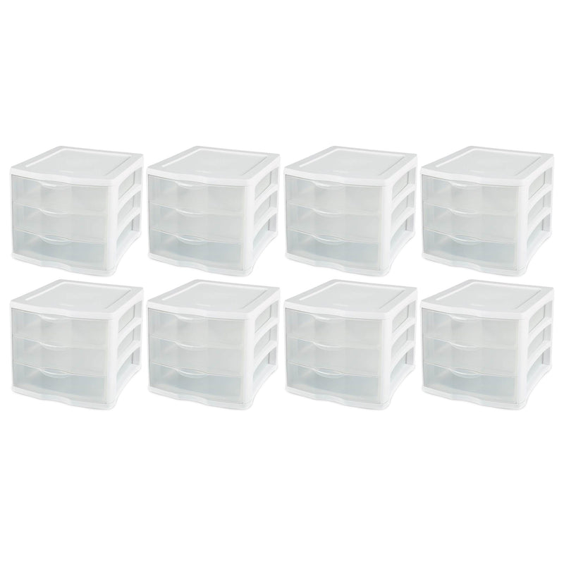 Sterilite ClearView Compact Stacking 3 Drawer Storage Organizer System, (8 Pack)