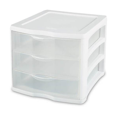 Sterilite ClearView Compact Stacking 3 Drawer Storage Organizer System, 16 Pack
