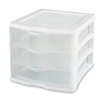 Sterilite ClearView Compact Stacking 3 Drawer Storage Organizer System, 24 Pack - VMInnovations