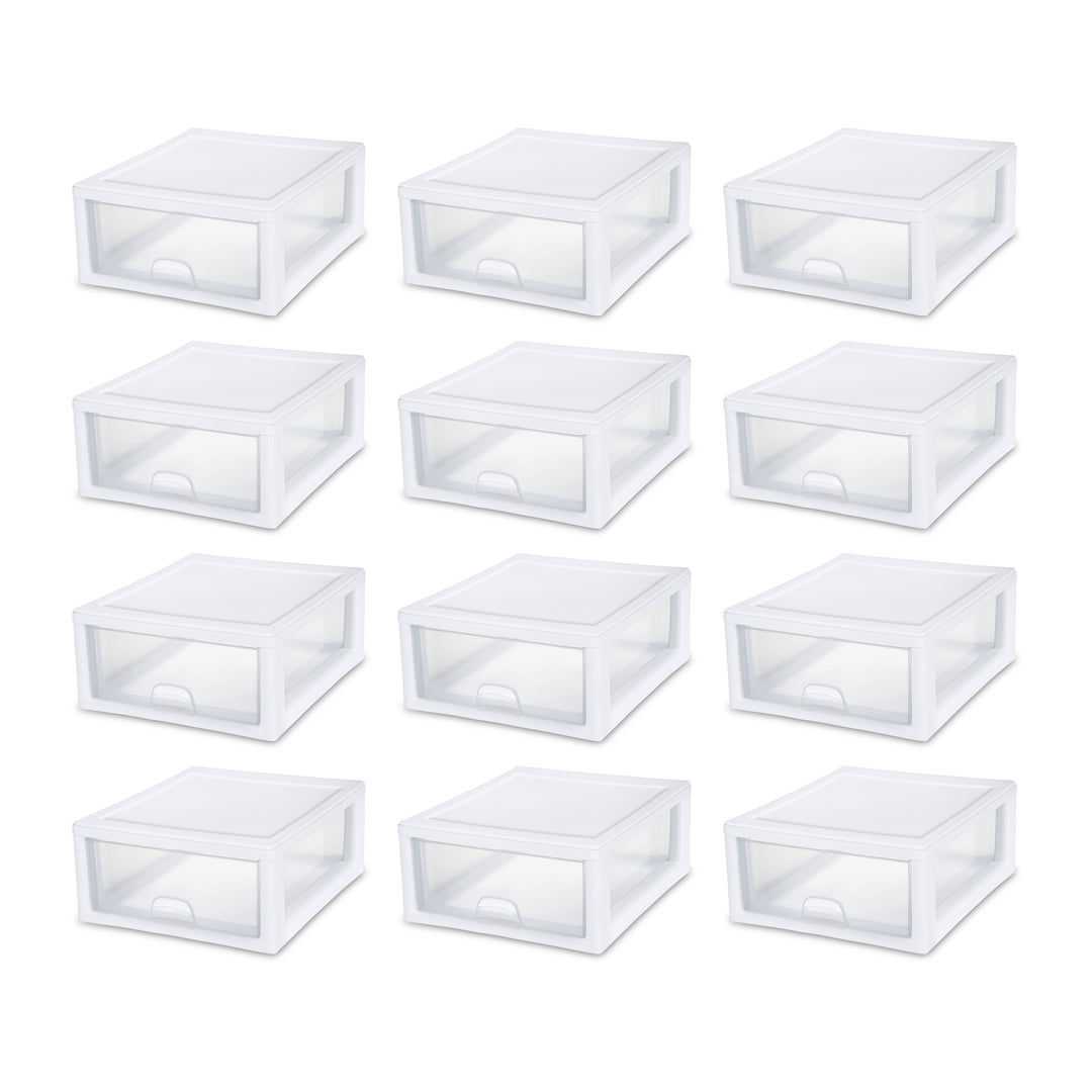 Sterilite 16 Quart Clear Plastic Stacking Storage Drawer Container Box, 12 Pack