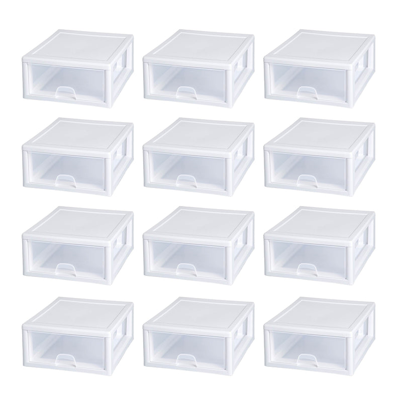 Sterilite 16 Qt Clear Plastic Stacking Storage Drawer Container Box, (12 Pack)
