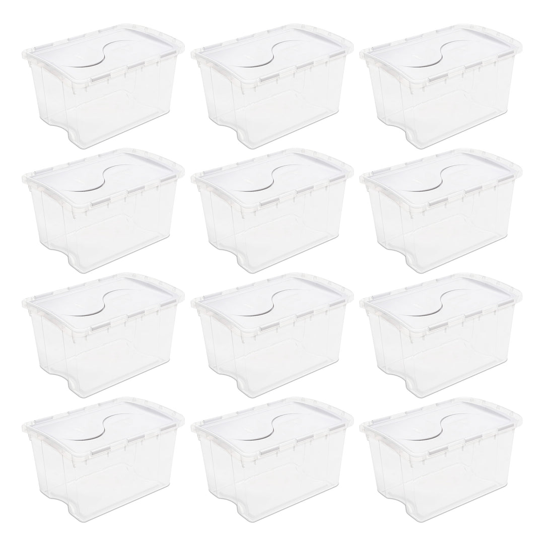 Sterilite 48 Qt Hinged Lid Storage Box Plastic Stackable Bin with Lid, 12 Pack