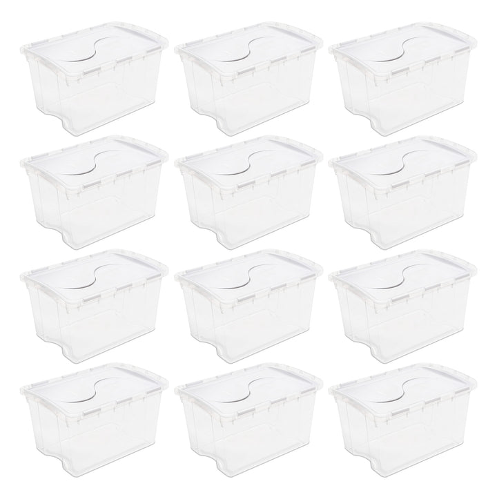 Sterilite 48 Qt Hinged Lid Storage Box Plastic Stackable Bin with Lid, 12 Pack