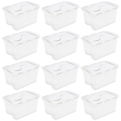 Sterilite 48 Qt Hinged Lid Storage Box Plastic Stackable Bin with Lid, 12 Pack