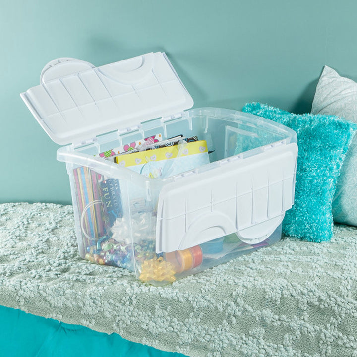 Sterilite 48 Qt Hinged Lid Storage Box Plastic Stackable Bin with Lid, 12 Pack