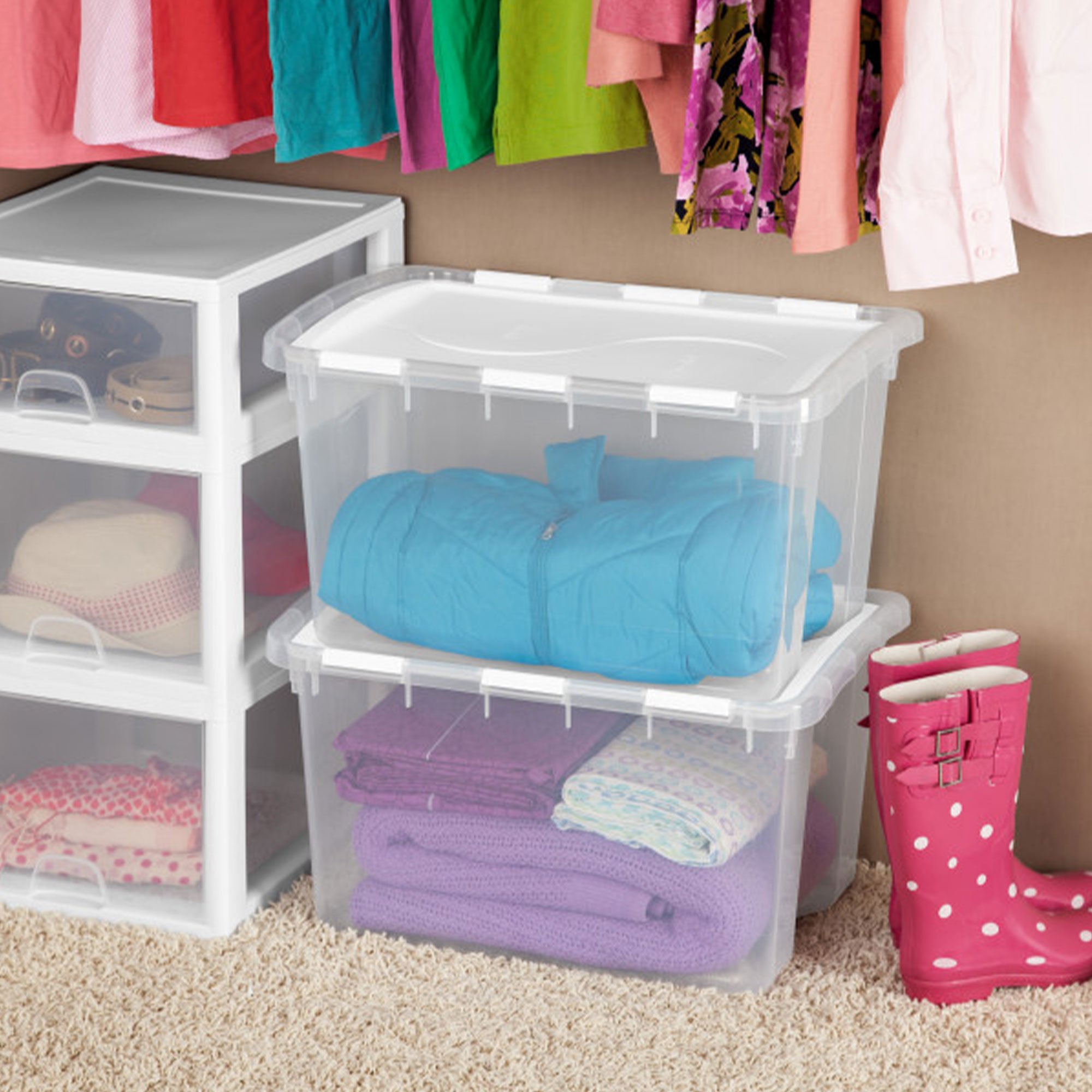 Sterilite 48 Qt Hinged Lid Storage Box Plastic Stackable Bin with Lid, 12 Pack - VMInnovations