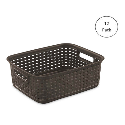 Sterilite Decorative Wicker-Style Weave Basket, Espresso | 12726P06 (12 Pack)