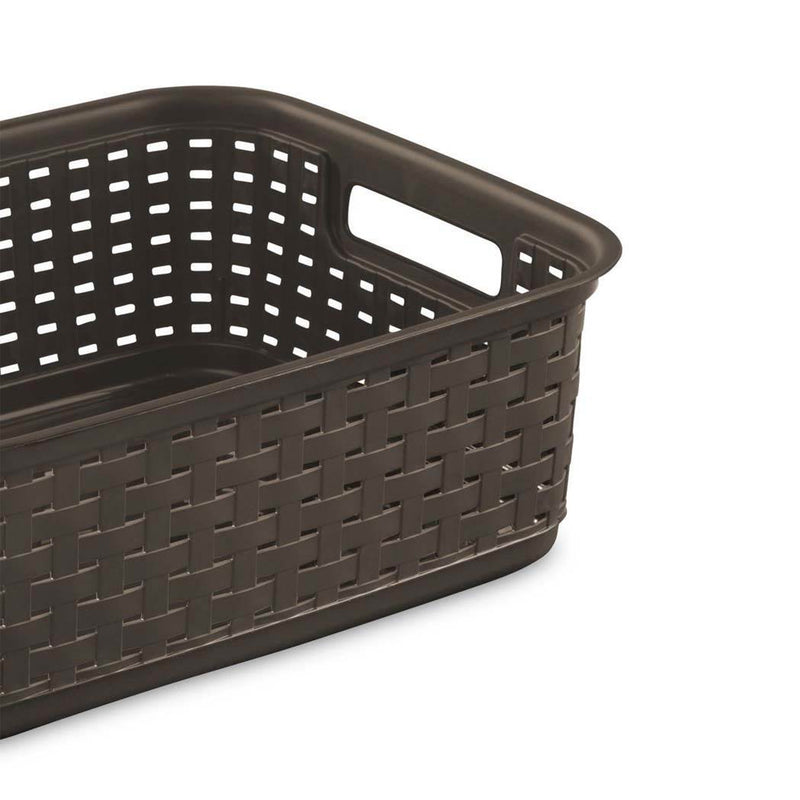 Sterilite Decorative Wicker-Style Weave Basket, Espresso | 12726P06 (12 Pack)