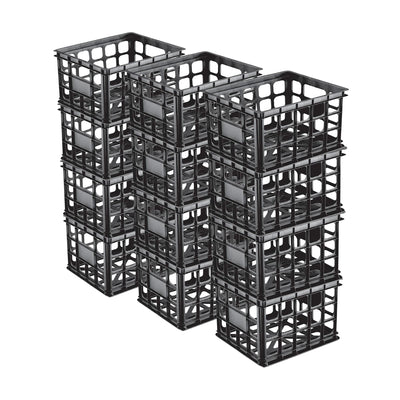 Sterilite Storage Crate, Stackable Plastic Bin Open Basket with Handles, 12 Pack