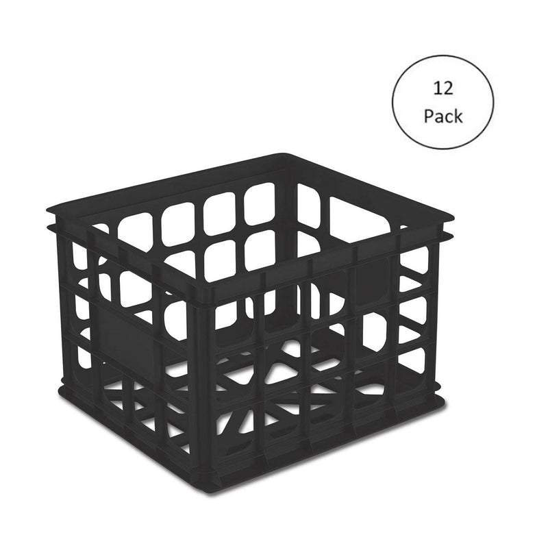 Sterilite Storage Crate, Stackable Plastic Bin Open Basket with Handles, 12 Pack