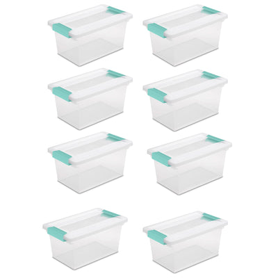 Sterilite Plastic Medium Clip Storage Box Container with Latching Lid, 8 Pack