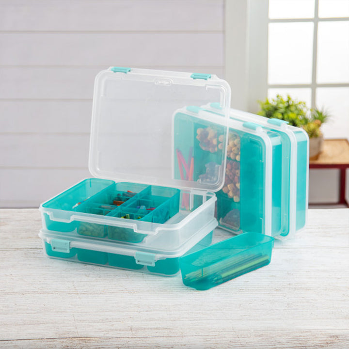 Sterilite Divided Case Stackable Plastic Small Storage Lidded Container, 12 Pack