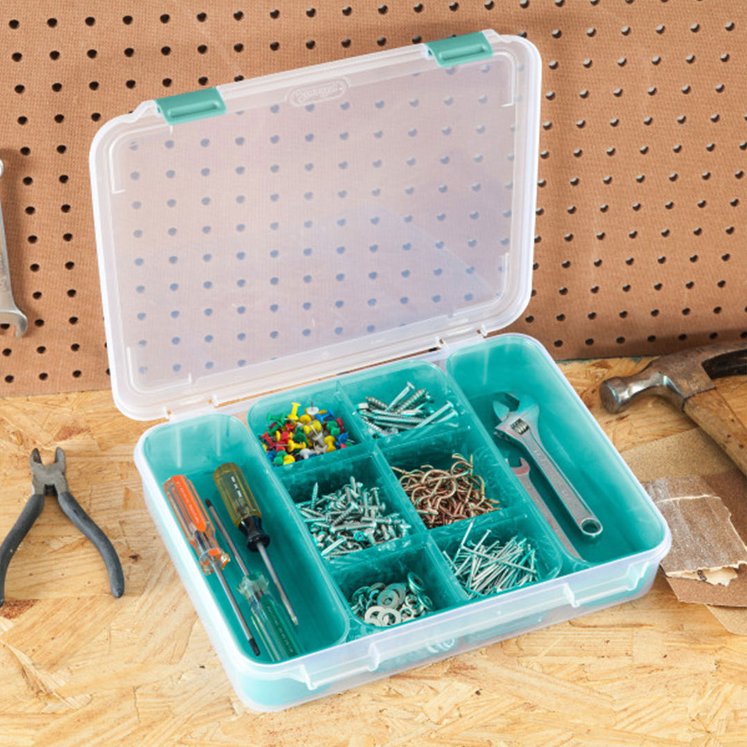 Sterilite Divided Case Stackable Plastic Small Storage Lidded Container, 6 Pack - VMInnovations