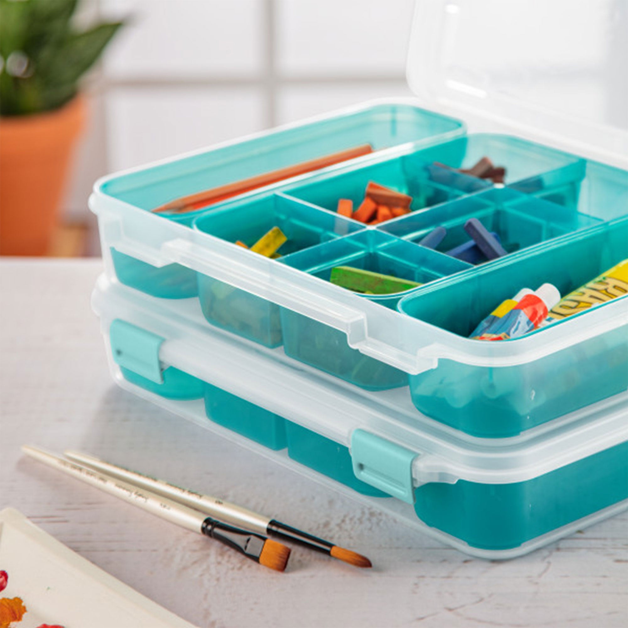Sterilite Divided Case Stackable Plastic Small Storage Lidded Container, 18 Pack - VMInnovations